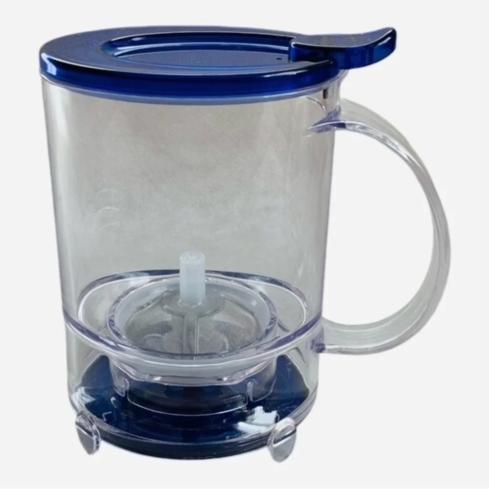 Teavana Perfect Tea Glass Press Maker Pot Blue Transparent 6.5